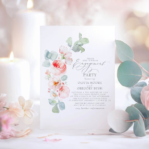 Soft Pink Flowers Elegant Engagement Party Kaart