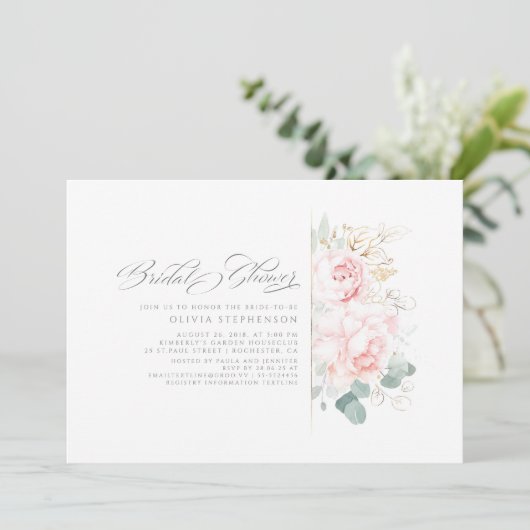 Soft Pink Flowers en Gold Greenery Vrijgezellenfee Kaart (Staand voorkant)