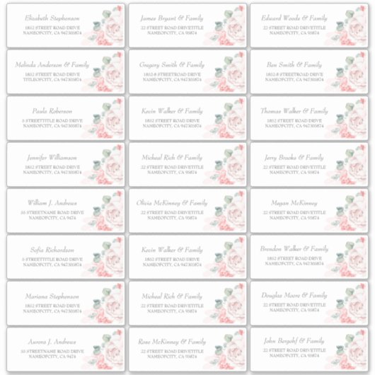 Soft Pink Flowers Gastenaam Adresetiketten Sticker (Voorkant)