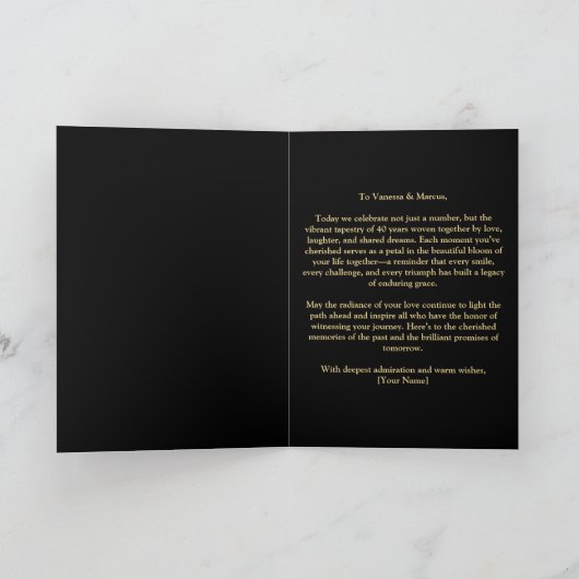 Soft Pink Flowers & Gold 40th Wedding Jubileum Kaart (Binnen)