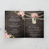 Soft Pink Flowers Mason Jar QR Code Wood Wedding (Binnen)