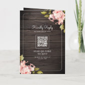 Soft Pink Flowers Mason Jar QR Code Wood Wedding (Achterkant)