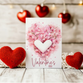 Soft pink forsythia heart Happy Valentines Day Feestdagenkaart