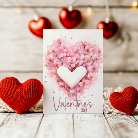 Soft pink forsythia heart Happy Valentines Day Feestdagenkaart