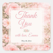 Soft Pink Garden Bloom Thank You Vierkante Sticker (Voorkant)