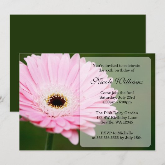 Soft Pink Gerbera Daisy Birthday Party Kaart (Voorkant / Achterkant)
