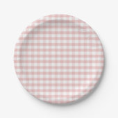 Soft Pink Gingham Plaid Verjaardag Baby shower Papieren Bordje (Voorkant)