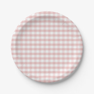 Soft Pink Gingham Plaid Verjaardag Baby shower Papieren Bordje