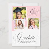 Soft Pink Girly Modern Photo Collage Graduation Aankondiging (Voorkant)
