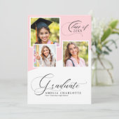 Soft Pink Girly Modern Photo Collage Graduation Aankondiging (Staand voorkant)