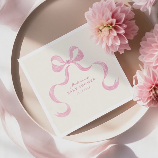 Soft Pink Hand Drawn Bow Baby shower Servet