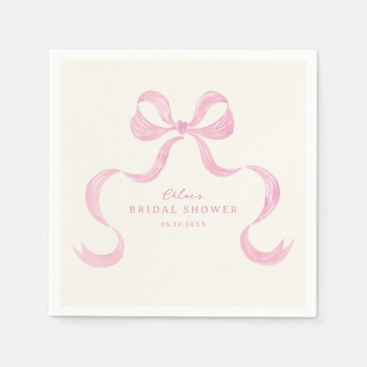 Soft Pink Hand Drawn Bow Vrijgezellenfeest Servet (Voorkant)
