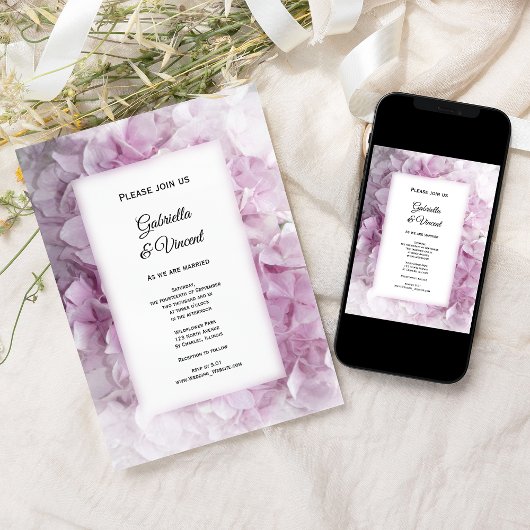 Soft Pink Hydrangea Wedding Kaart