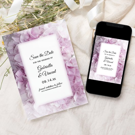 Soft Pink Hydrangea Wedding Save the Date