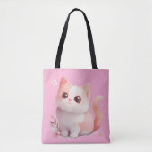 Soft Pink Kawaii Cat Canvas tas – cadeau voor katt (Voorkant)