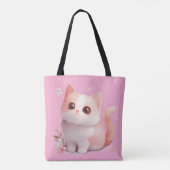 Soft Pink Kawaii Cat Canvas tas – cadeau voor katt (Achterkant)