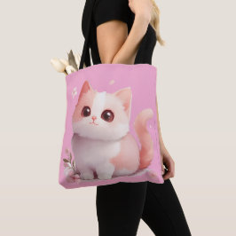 Soft Pink Kawaii Cat Canvas tas – cadeau voor katt