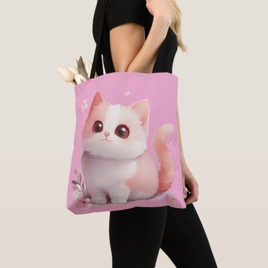 Soft Pink Kawaii Cat Canvas tas – cadeau voor katt (Dichtbij)