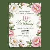 Soft Pink Magnolia and Peony 100th Birthday  Kaart