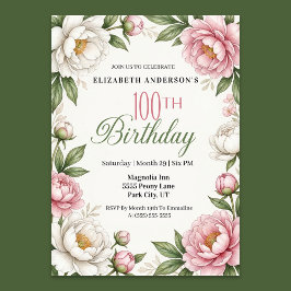 Soft Pink Magnolia and Peony 100th Birthday  Kaart