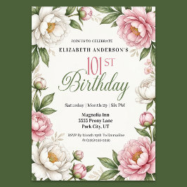 Soft Pink Magnolia and Peony 101st Birthday  Kaart