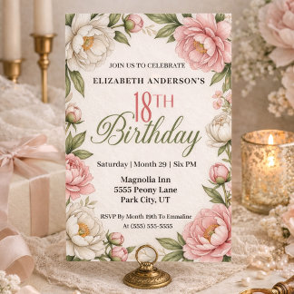 Soft Pink Magnolia and Peony 18th Birthday  Kaart