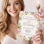 Soft Pink Magnolia and Peony 21st Birthday  Kaart