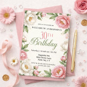 Soft Pink Magnolia and Peony 30th Birthday  Kaart