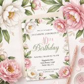 Soft Pink Magnolia and Peony 40th Birthday  Kaart