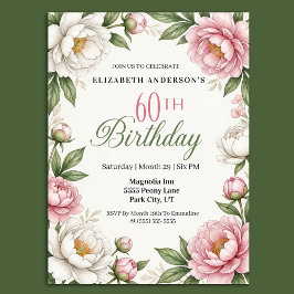 Soft Pink Magnolia and Peony 60th Birthday  Kaart