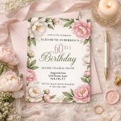 Soft Pink Magnolia and Peony 60th Birthday  Kaart