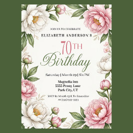 Soft Pink Magnolia and Peony 70th Birthday  Kaart