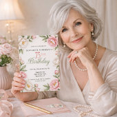 Soft Pink Magnolia and Peony 75th Birthday  Kaart