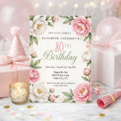 Soft Pink Magnolia and Peony 80th Birthday Kaart