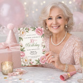 Soft Pink Magnolia and Peony 80th Birthday Kaart