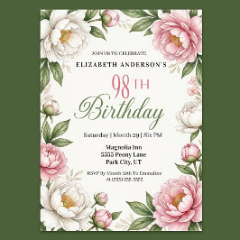 Soft Pink Magnolia and Peony 98th Birthday  Kaart