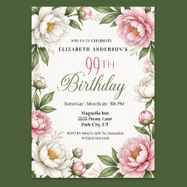 Soft Pink Magnolia and Peony 99th Birthday  Kaart