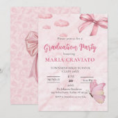 Soft Pink Marble Graduation Party Uitnodiging (Voorkant / Achterkant)