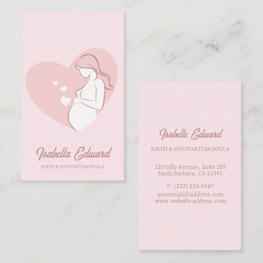 Soft Pink Maternity Doula Identity Illustration Visitekaartje (Voorkant / Achterkant)