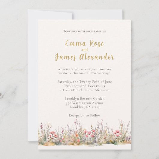 Soft Pink Minimalist Floral Wedding Invitation Kaart (Voorkant)