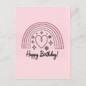 Soft pink minimalist heart with rainbow birthday briefkaart (Voorkant)