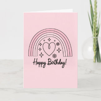 Soft pink minimalist heart with rainbow birthday kaart