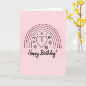 Soft pink minimalist heart with rainbow birthday kaart (Gele Bloem)