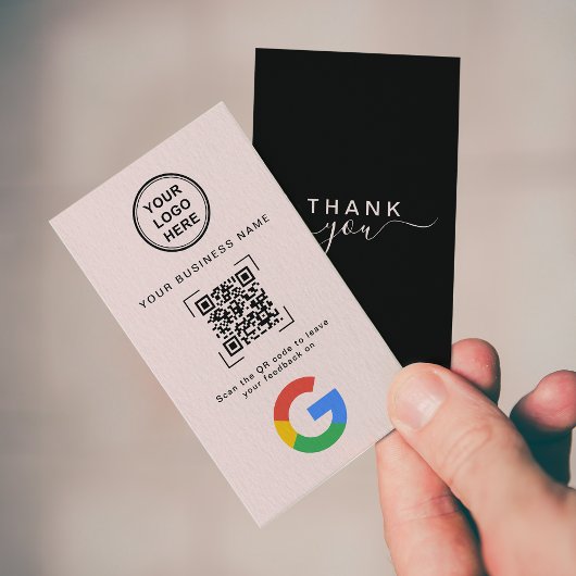 Soft Pink Modern QR Code Google Review Visitekaartje