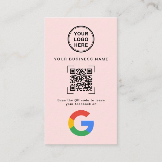 Soft Pink Modern QR Code Google Review Visitekaartje (Voorkant)