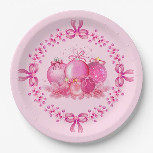 Soft Pink Ornament Holiday Collection Papieren Bordje (Voorkant)