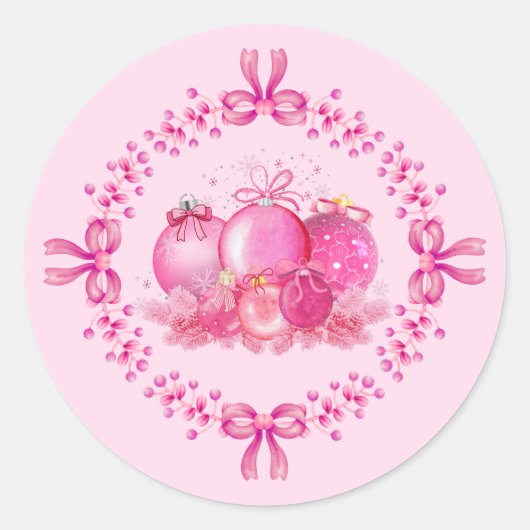 Soft Pink Ornament Holiday Collection Ronde Sticker (Voorkant)