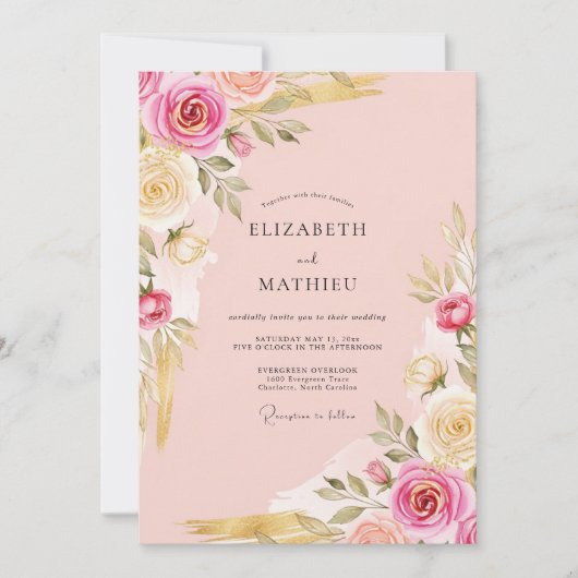 Soft Pink Ornate Botanical Wedding Kaart (Voorkant)