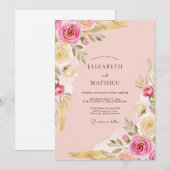 Soft Pink Ornate Botanical Wedding Kaart (Voorkant / Achterkant)