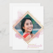 Soft Pink Pastel and Gold Diamond Afstuderen Invit Kaart (Voorkant / Achterkant)